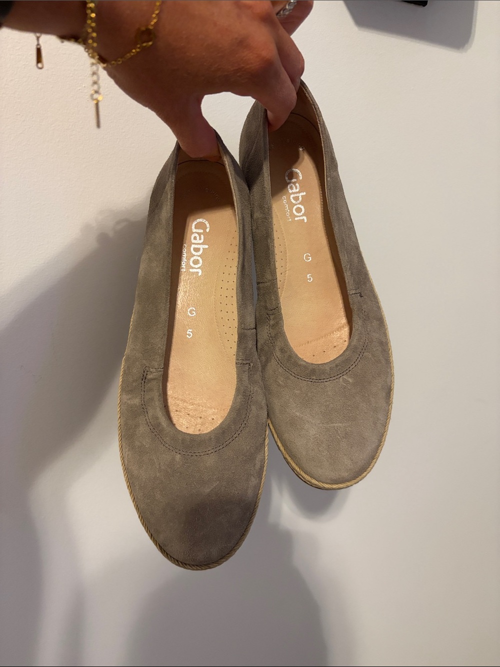 Gabor Olive-Taupe Suede Slip-On Ballet Flats
